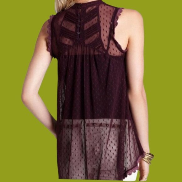 Free People Deep Purple Sheer Lace Sleeveless Top Size XSmall - Picture 2 of 16